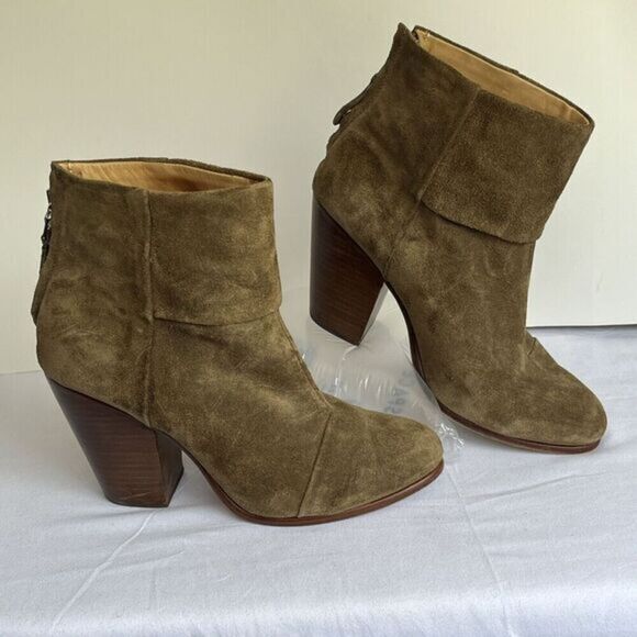 Rag & Bone Suede Ankle Bootie Boot Size 9 Green Chunky Heel Back‎ Zip Bohemian - Picture 1 of 16